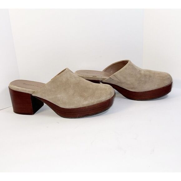 Chocolat Blu Chunky Heels Slip On Platform Mule Suede Leather Beige Wood Y2K 8.5 - Picture 9 of 16